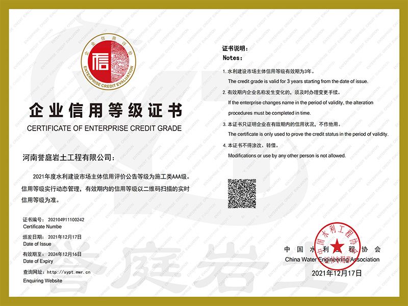 2021年企業(yè)信用等級(jí)證書